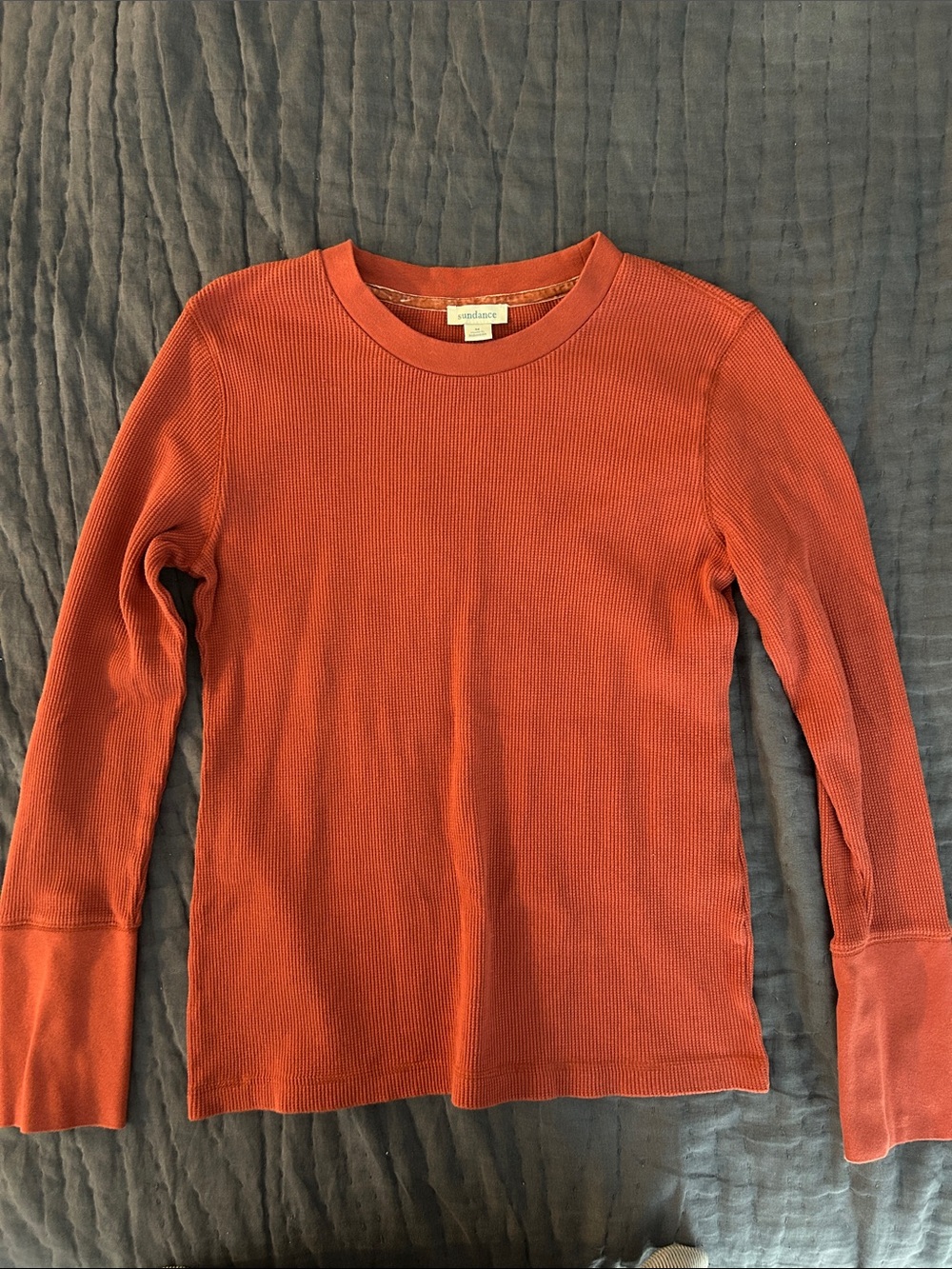 Sundance Ribbed Long Sleeve Crewneck Top - Rust Orange